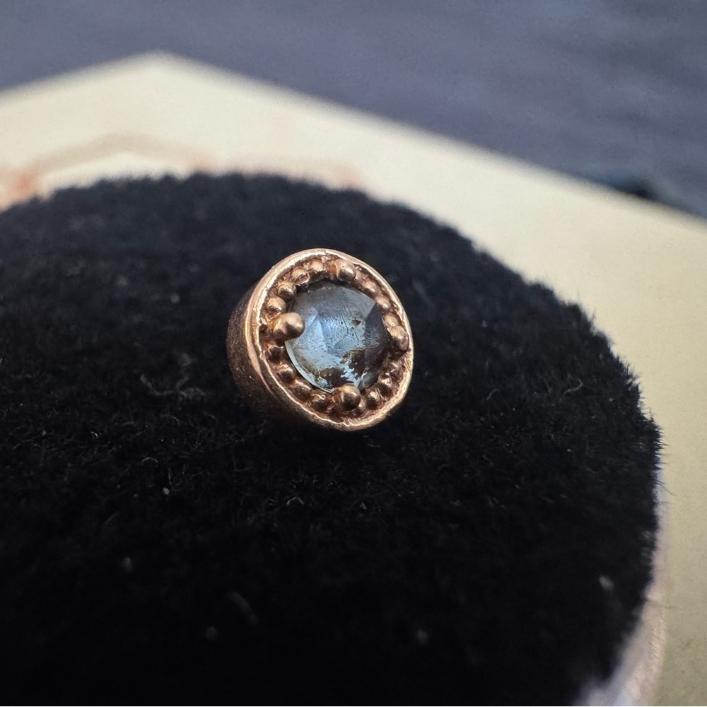 BVLA solid 14k rose gold and rose cut London Blue Topaz Harlequin Stud Earring